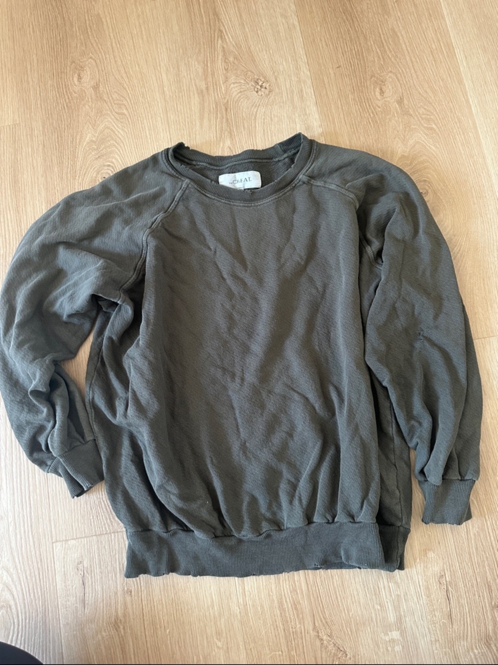 THE GREAT. Olive Green Relaxed Crew Sweatshirt